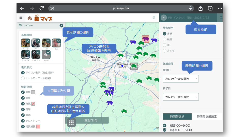 獣マップ主な機能